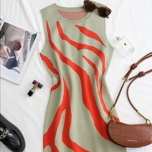 Sage & Orange striped knit mini dress
